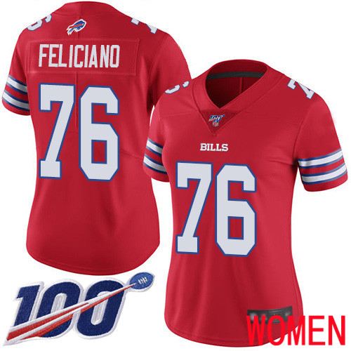 Women Buffalo Bills 76 Jon Feliciano Limited Red Rush Vapor Untouchable 100th Season NFL Jersey